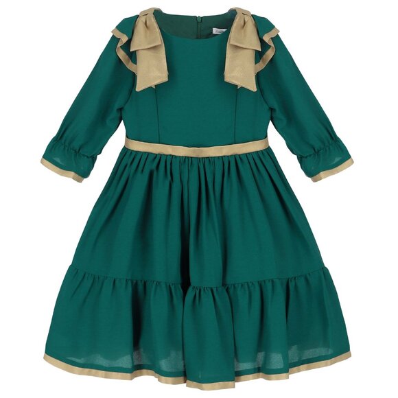 Patachou ! Girls Green & Gold Bow Chiffon Dress ( Y 10) - Picture 3 of 9
